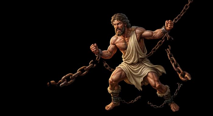 Amirani, the chained Georgian Prometheus, breaking the chains